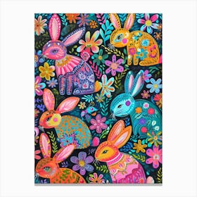 Kitsch Colourful Bunnies 4 Canvas Print