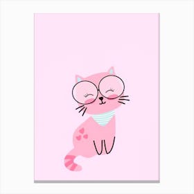 Pink Cat In Glasses Canvas Print