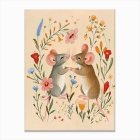 Folksy Floral Animal Drawing Mouse Canvas Print
