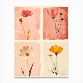 Set Of 4 Simple Hand Drawn Daisies On Pink Paper 5 Canvas Print