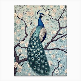 Chalk Blue Blossom Peacock Wallpaper Canvas Print
