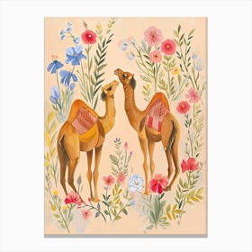 Folksy Floral Animal Drawing Camel Canvas Print