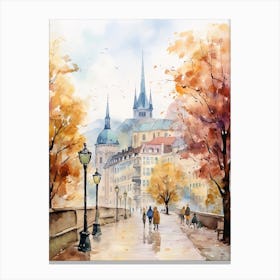 Luxembourg City Luxembourg In Autumn Fall, Watercolour 1 Canvas Print