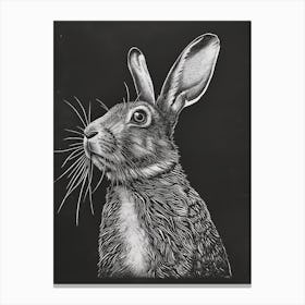 Florida White Blockprint Rabbit Illustration 5 Canvas Print