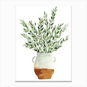 Watercolor Green Leaves In A Vase Canvas Print