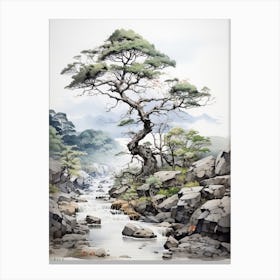 Shikoku Pilgrimage In Shikoku, Japanese Brush Painting, Ukiyo E, Minimal 3 Canvas Print