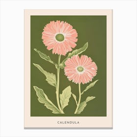 Pink & Green Calendula 1 Flower Poster Canvas Print