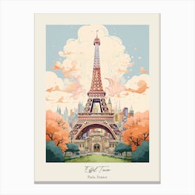 Eiffel Tower   Paris, France   Cute Botanical Illustration Travel 1 Poster Canvas Print