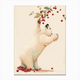 Polar Bear Standing And Reaching For Berries Storybook Illustration 2 Canvas Print