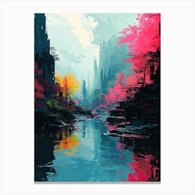 City By The River | Pixel Minimalism Art Series Canvas Print