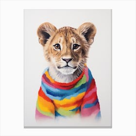 Baby Animal Wearing Sweater Lion 1 Canvas Print