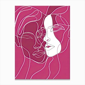 Minimalist Portrait Line Pink Woman 7 Canvas Print