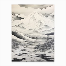 Yatsugatake Mountains In Yamanashi, Ukiyo E Black And White Line Art Drawing 3 Canvas Print