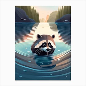 Curious Raccoon Swimming In River Canvas Print