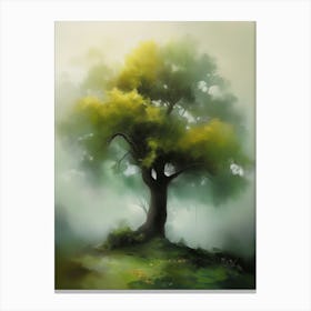 Oak tree, fine work of art, misty atmosphere, green meadow..8 Canvas Print