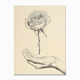 English Rose In Hand Line Drawing 3 Canvas Print