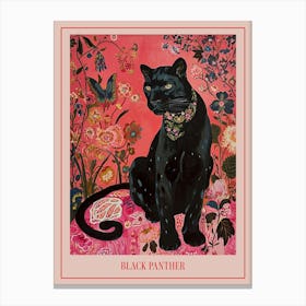 Floral Animal Painting Black Panther 1 Poster Canvas Print
