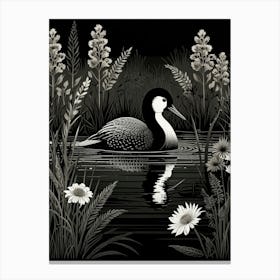 Bird Linocut Common Loon Art 1 1 Canvas Print