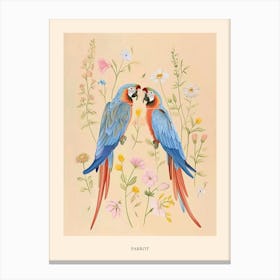 Folksy Floral Animal Drawing Parrot 4 Poster Canvas Print