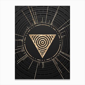 Geometric Glyph Symbol in Gold with Radial Array Lines on Dark Gray n.0279 Canvas Print