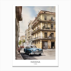 Havana 3 Watercolour Travel Poster Canvas Print