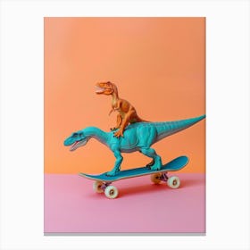 Pastel Toy Dinosaur On A Skateboard 1 Canvas Print