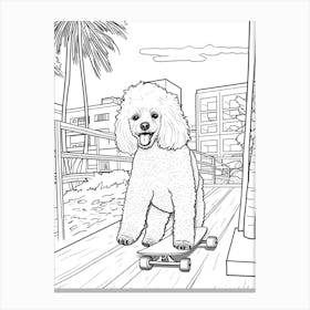 Poodle Dog Skateboarding Line Art 1 Canvas Print