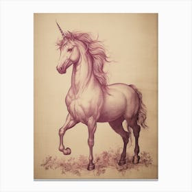 Vintage Pegasus Burgundy Line Drawing Canvas Print