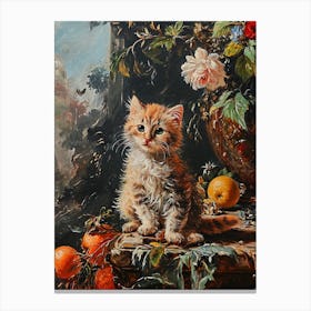 Rococo Painting Style Of Cat With Oranges Canvas Print