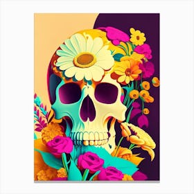 Skull With Pop Art Influences Vintage Floral Canvas Print