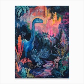 Colourful Tropical Cave Dinosaur Painting Canvas Print