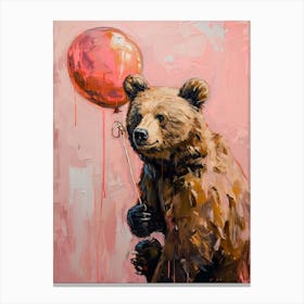 Cute Brown Bear 4 With Balloon Canvas Print
