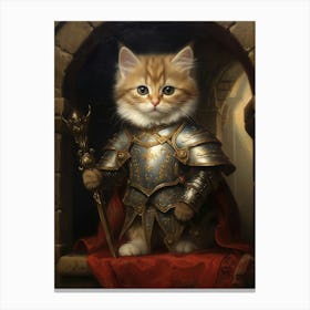 Cute Cat In Medieval Armour 2 Canvas Print