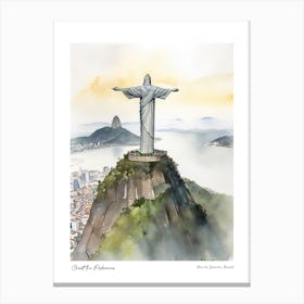 Christ The Redeemer, Rio De Janeiro, Brazil 3 Watercolour Travel Poster Canvas Print