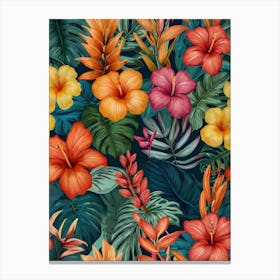 Tropical Flowers Seamless Pattern Canvas Print