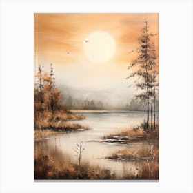 Lake In The Woods In Autumn, Painting 13 Canvas Print