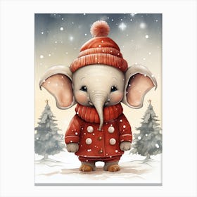 Cute Elephant In Winter Clothes Canvas Print