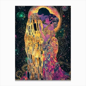 Kiss inspired by Klimt, Reimagined Masterpiece in Synthwave Cyberpunk style . Leinwandbild