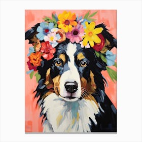 Border Collie Portrait With A Flower Crown, Matisse Painting Style 2 Canvas Print