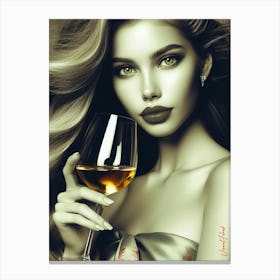 Green Eyed Girl With A Glass Of Golden Wine Canvas Print