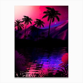 Neon landscape: Pink purple tropical beach [synthwave/vaporwave/cyberpunk] — aesthetic retrowave neon poster Canvas Print