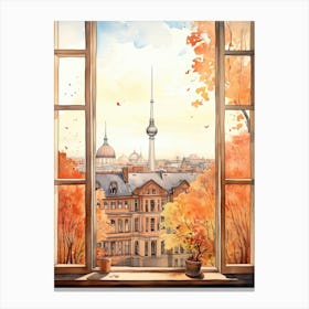Window View Of Berlin Germany In Autumn Fall, Watercolour 2 Canvas Print