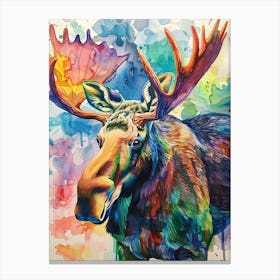 Moose Colourful Watercolour 3 Canvas Print