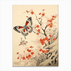 Butterfly Red Tones Japanese Style Painting 5 Canvas Print