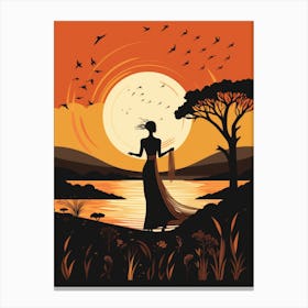 African Woman At Sunset Canvas Print