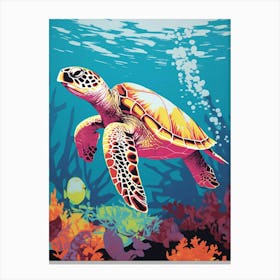 Sea Turtle Swimming Colour Pop 1 Canvas Print