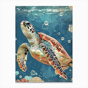 Textured Sea Turtle Collage With Bubbles 2 Canvas Print