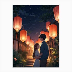 Anime Couple With Lanterns Canvas Print
