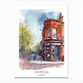 Merton London Borough   Street Watercolour 1 Poster Canvas Print