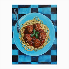 Spaghetti With Meatballs Checkered Blue 2 Canvas Print